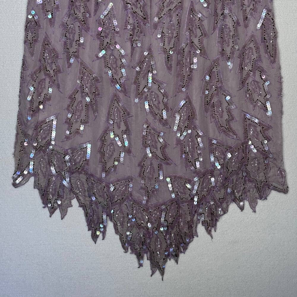 Vintage 1980s Emily Daniel Silk Beaded Sequin Leaf Hem Top Skirt Set Large - Picture 10 of 16